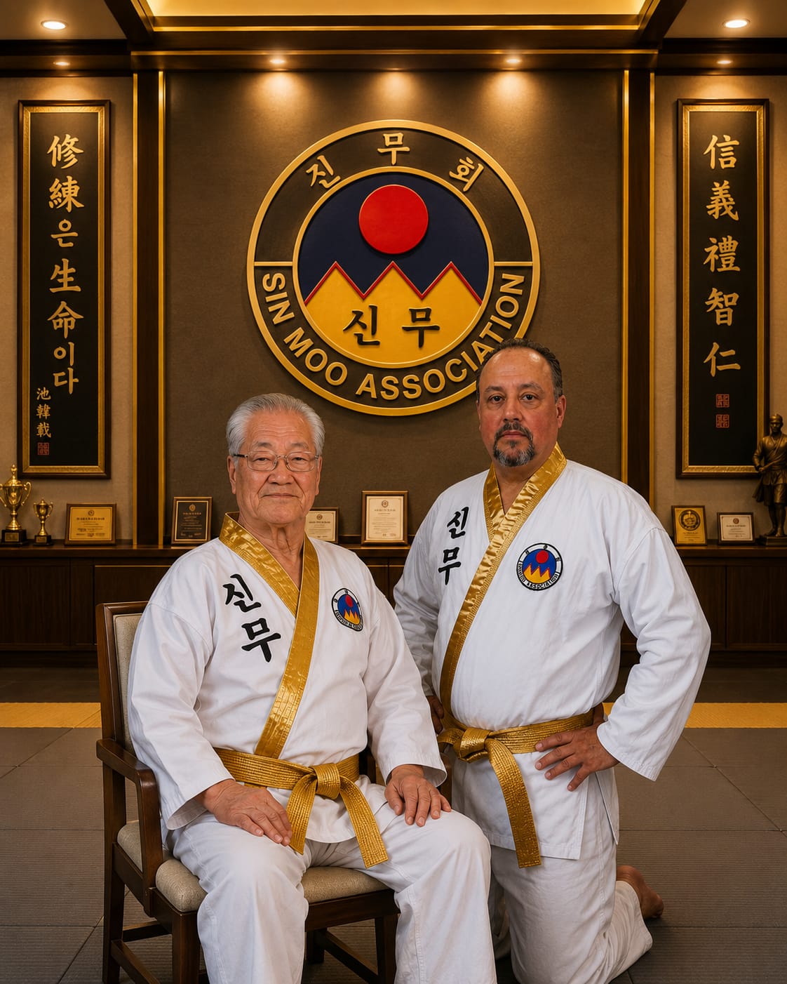 Dojunim Ji Han Jae, o Pai do Hapkido, ao lado de seu discípulo Kjn Fernando Ribeiro
